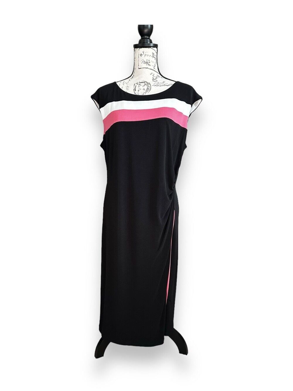 Connected Apparel Black Midi Dress Cap Sleeve Stretch Size 16